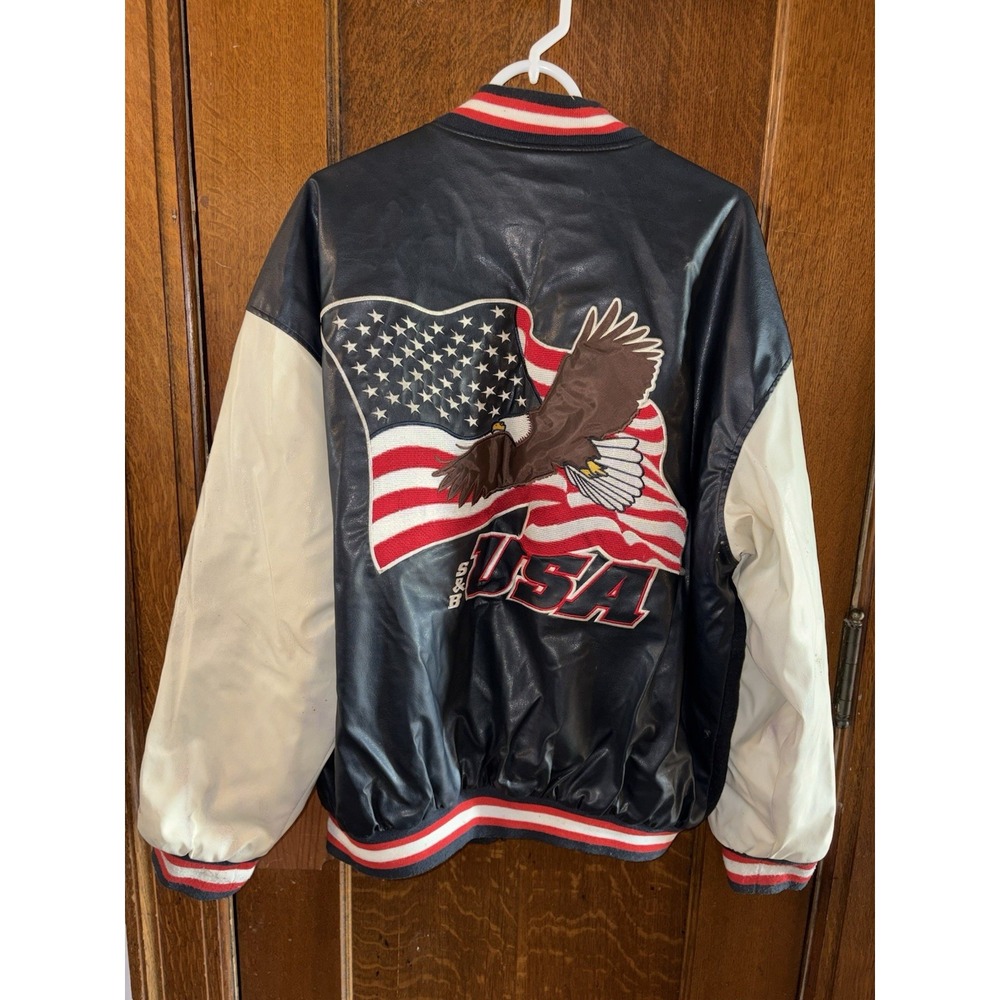 Steve & Barry's Men's Blue Varsity Jacket USA Eagle Flag Faux Leather Sz XL